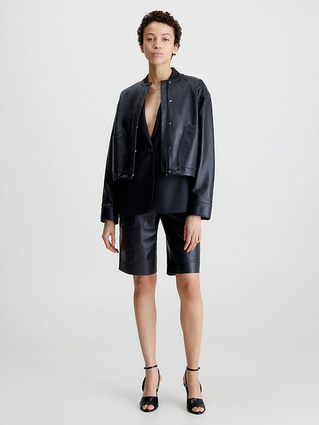 black leather bomber jacket for women calvin klein
