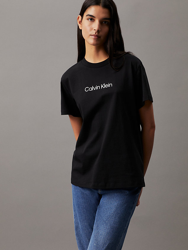 black katoenen t-shirt met logo voor dames - calvin klein