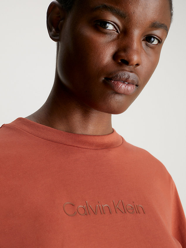 brown cotton logo t-shirt for women calvin klein