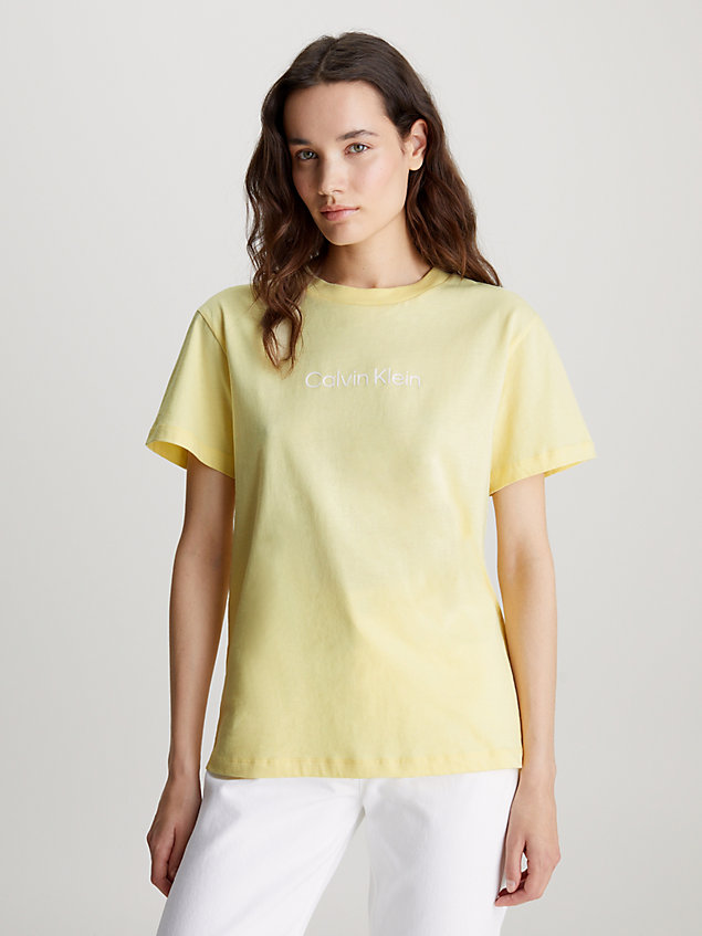 yellow bawełniany t-shirt z logo dla kobiety - calvin klein