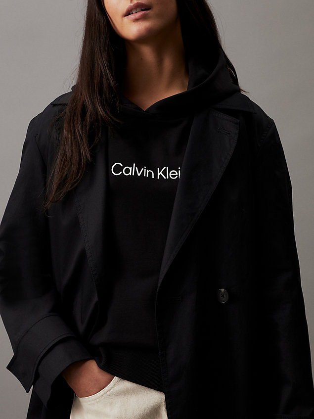 black bluza z kapturem z logo z bawełny frotte dla kobiety - calvin klein