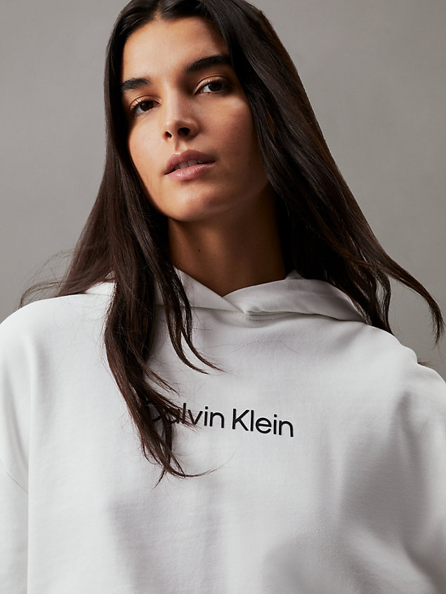 white cotton terry logo hoodie for women calvin klein