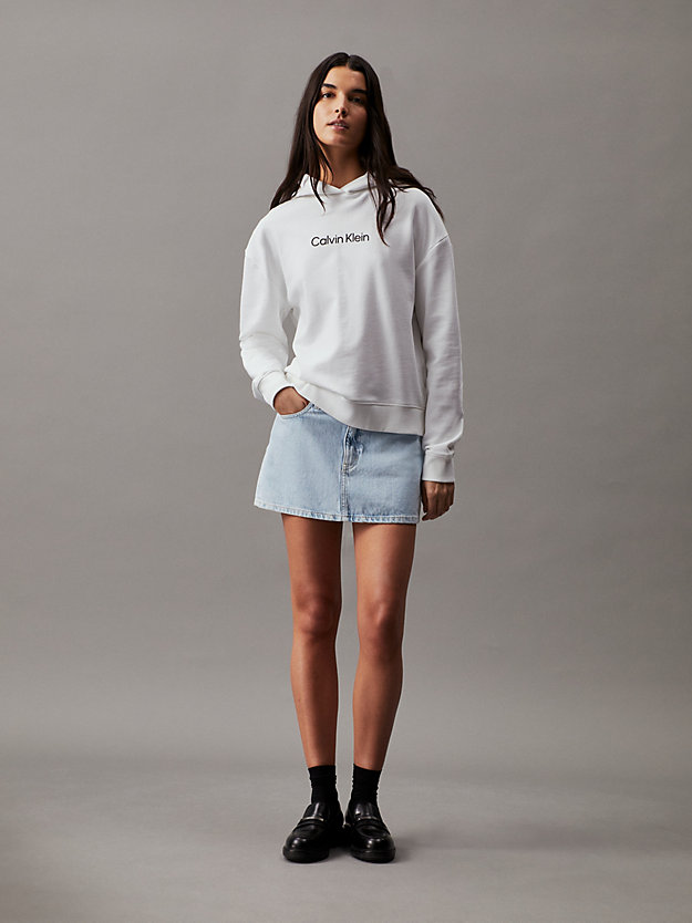bright white logo-hoodie aus baumwoll-frottee für damen - calvin klein