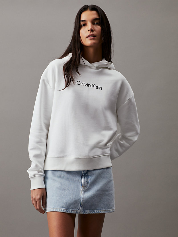 bright white cotton terry logo hoodie for women calvin klein
