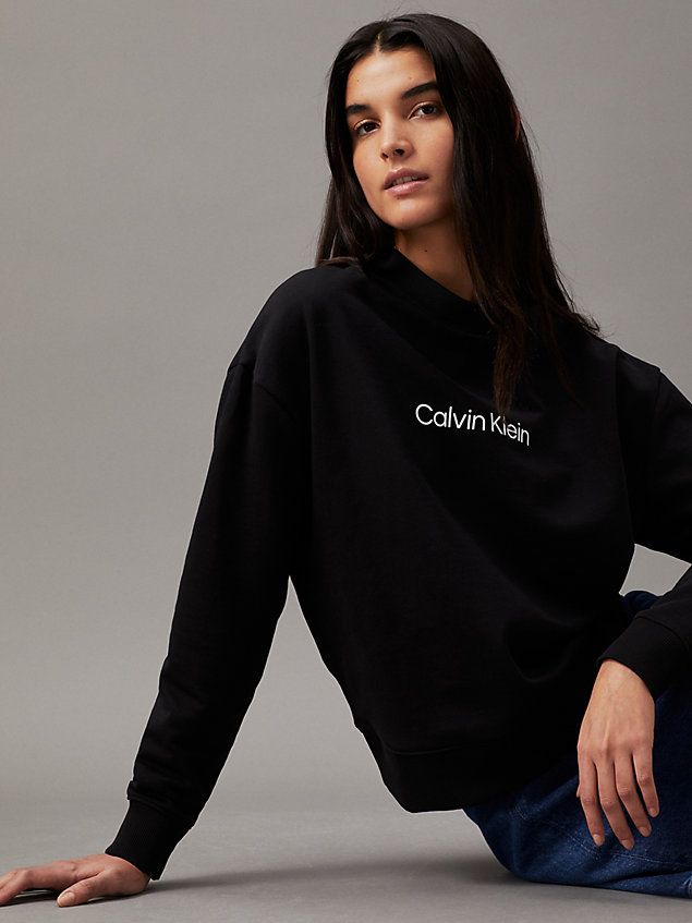 black cotton logo sweatshirt for women calvin klein