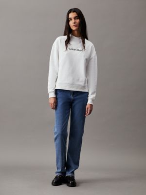 bright white cotton logo sweatshirt for women calvin klein