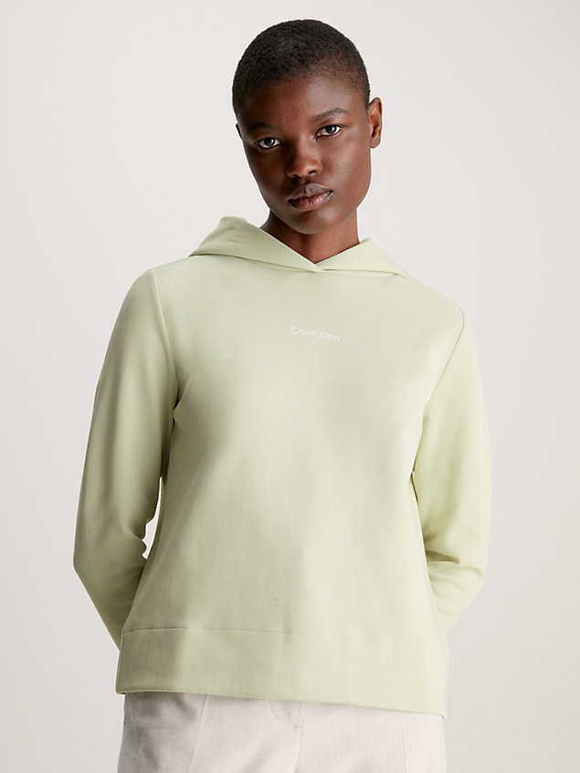 beige cotton micro logo hoodie for women calvin klein
