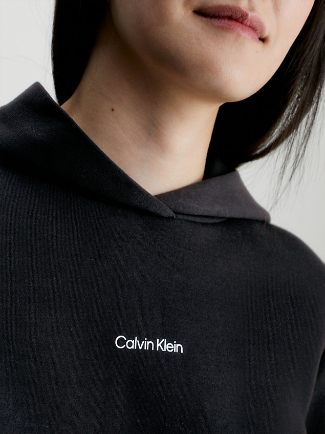 black cotton micro logo hoodie for women calvin klein