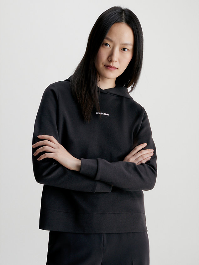 black cotton micro logo hoodie for women calvin klein