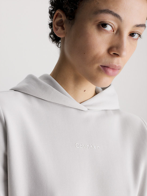silver gray cotton micro logo hoodie for women calvin klein