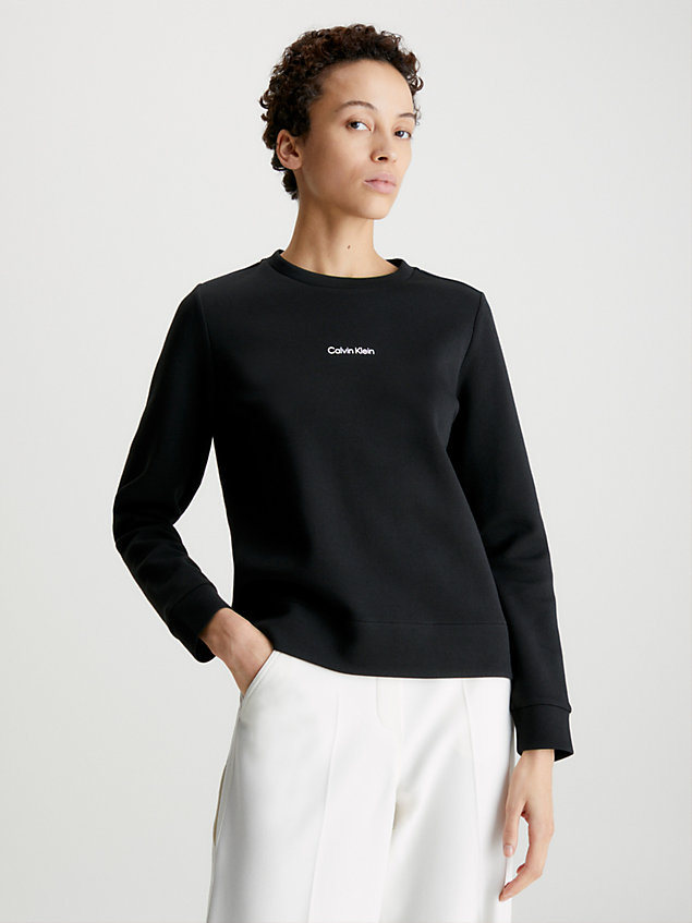 black sweatshirt aus baumwolle mit mikro-logo für damen - calvin klein