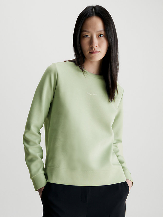 green sweatshirt aus baumwolle mit mikro-logo für damen - calvin klein