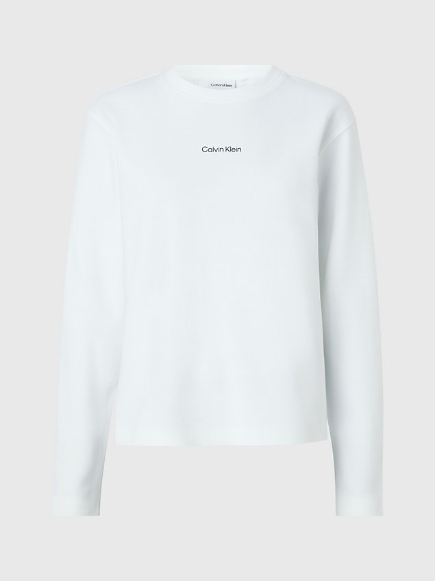 white sweatshirt aus baumwolle mit mikro-logo für damen - calvin klein