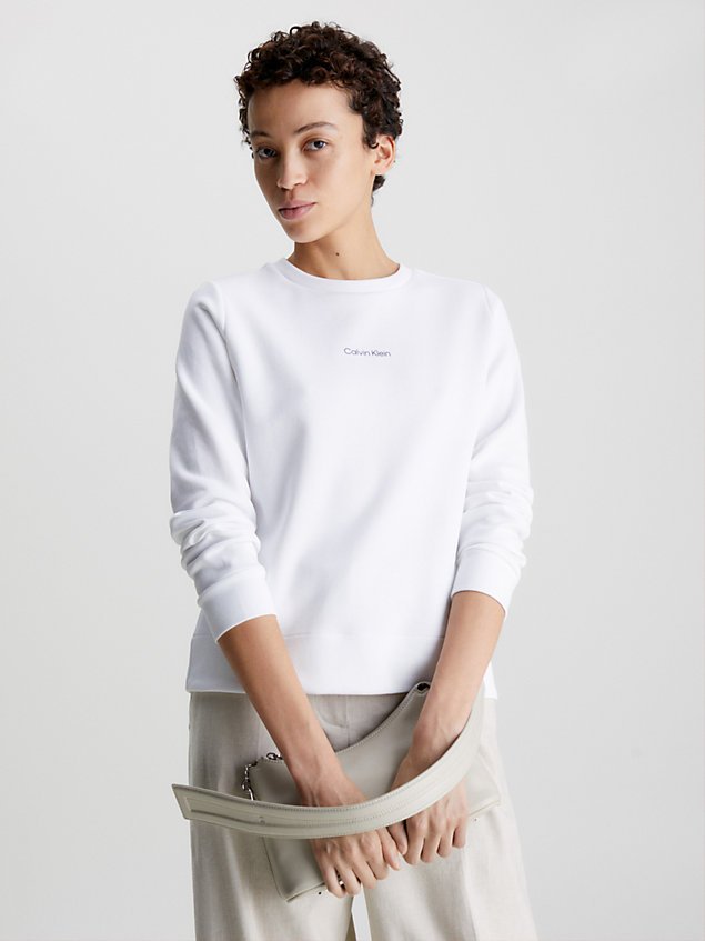 white cotton micro logo sweatshirt for women calvin klein