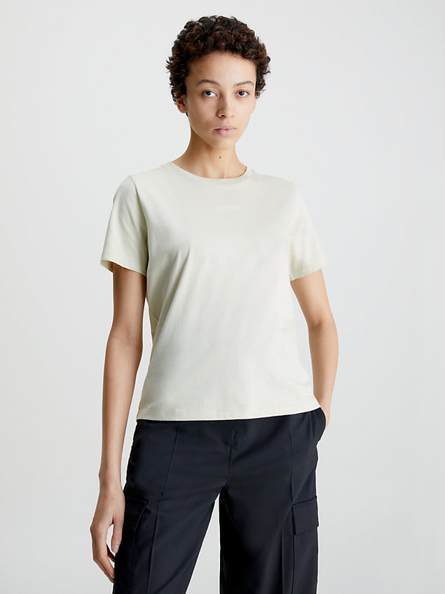 beige bawełniany t-shirt z małym logo dla kobiety - calvin klein