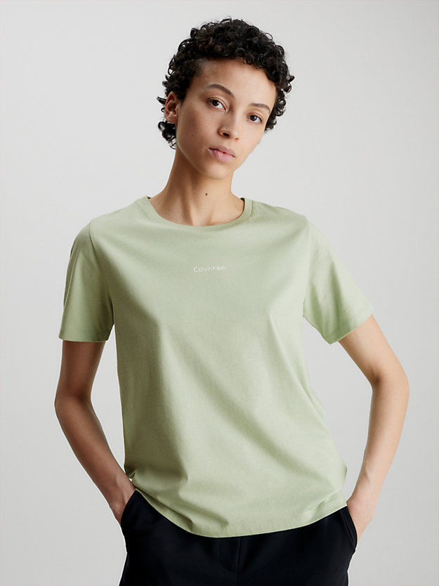 desert sage bawełniany t-shirt z małym logo dla kobiety - calvin klein
