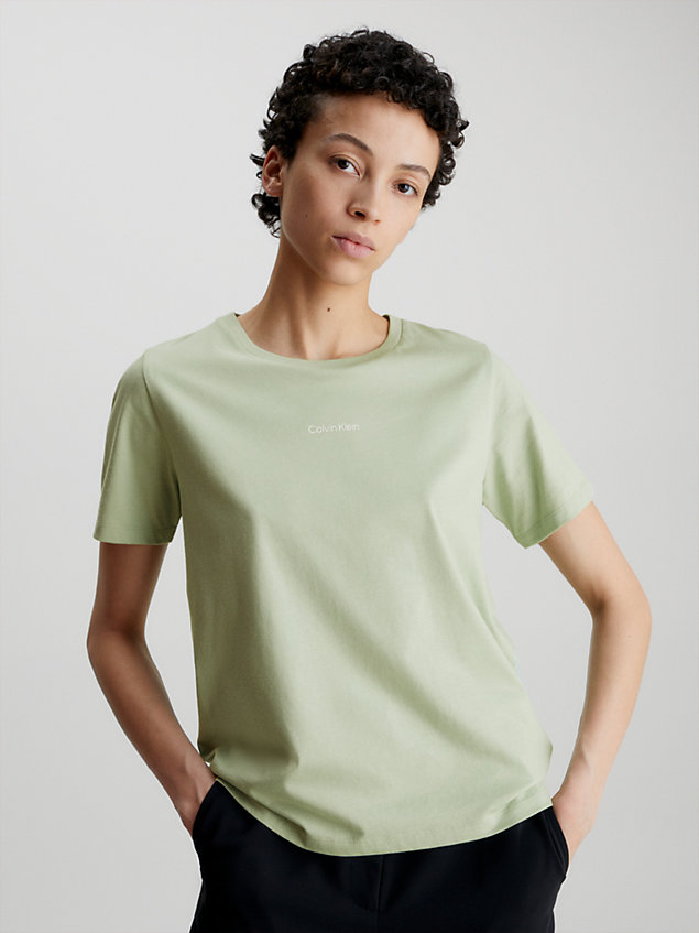 t-shirt con micro logo in cotone green da donne calvin klein
