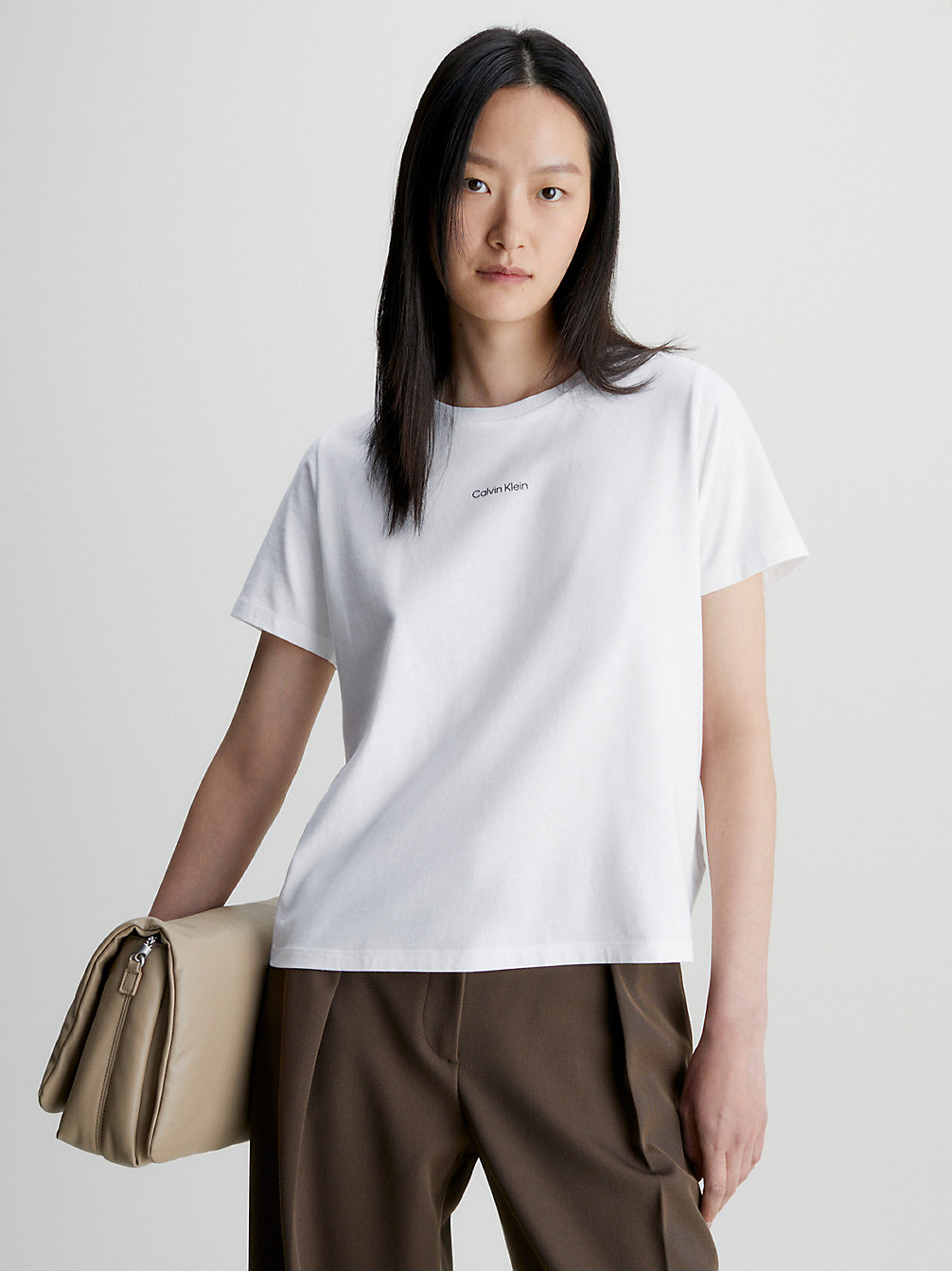 BRIGHT WHITE Cotton Micro Logo T-Shirt undefined Women Calvin Klein