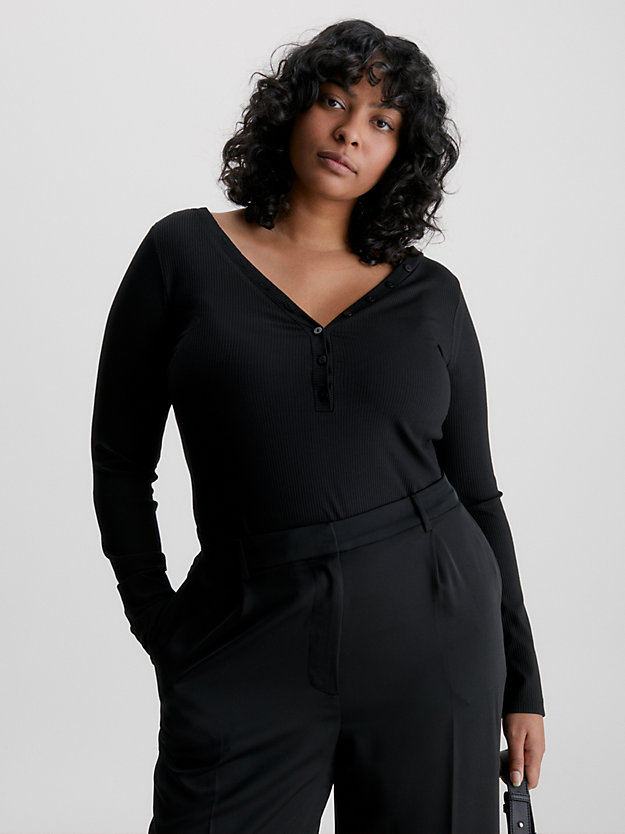 CK BLACK Enges Henley-Hemd in großen Größen für Damen CALVIN KLEIN
