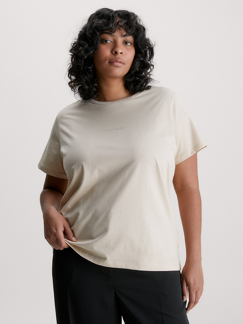 T-Shirt Con Logo Plus Size > WHITE CLAY > undefined donna > Calvin Klein