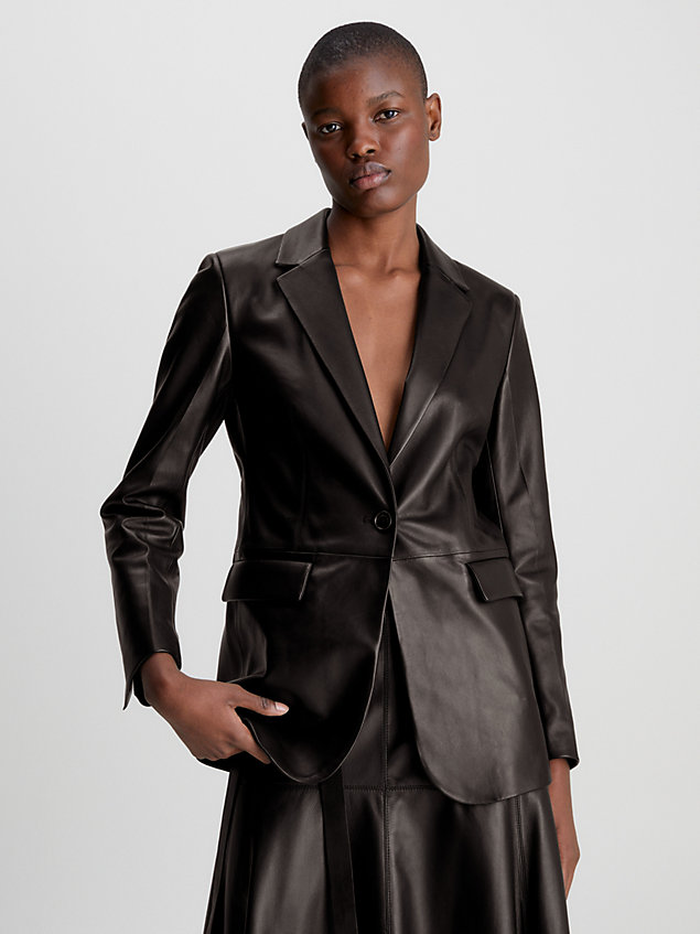 black leather blazer for women calvin klein