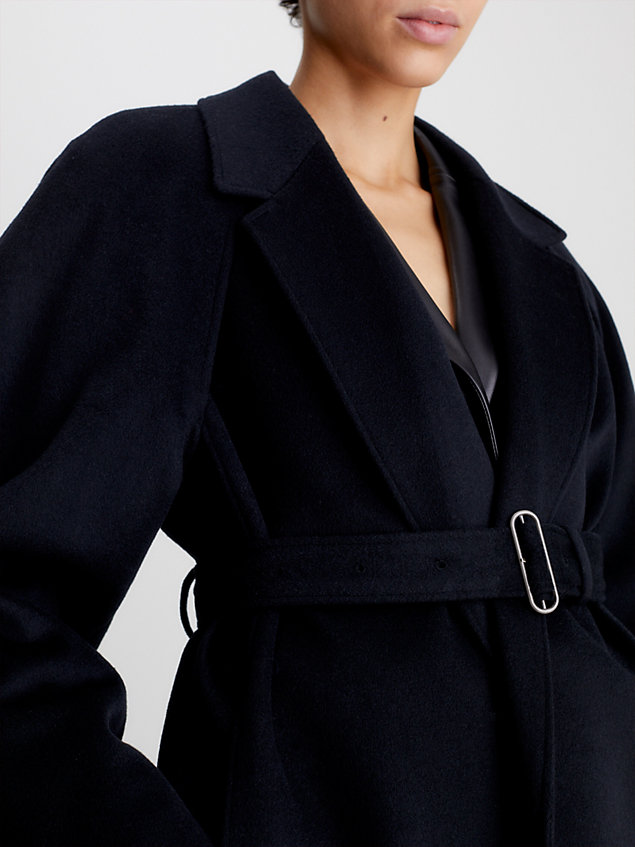 black relaxed cut out wrap coat for women calvin klein