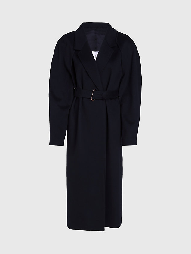 black relaxed cut out wrap coat for women calvin klein