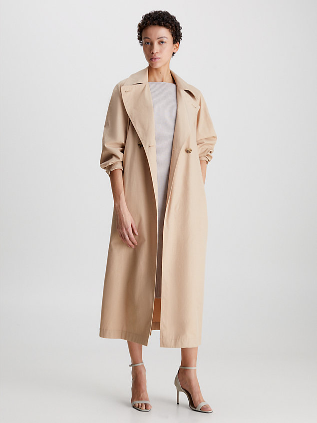 brown oversized cut out trench coat for women calvin klein