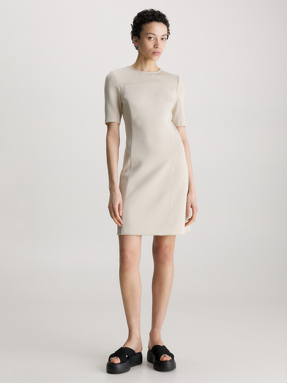 SMOOTH BEIGE Slim Technical Knit Mini Dress undefined women Calvin Klein