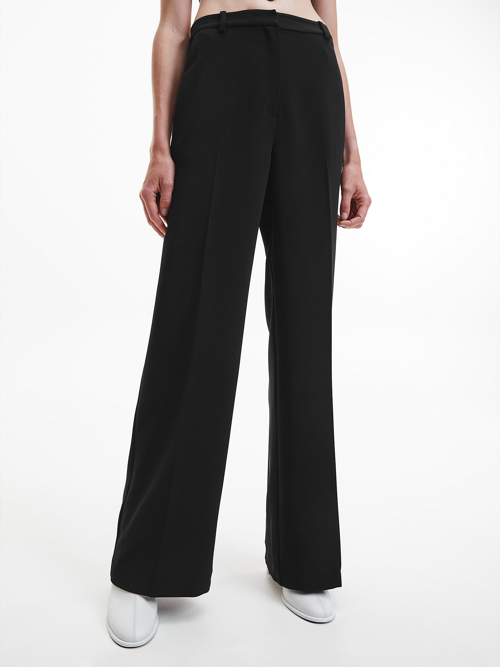 CK Black Woven Stretch Crepe Trousers undefined women Calvin Klein