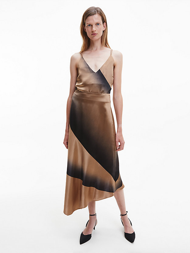 ARCHITECTURAL SPRAY / SAFARI CANVAS Shadow Print Asymmetric Skirt for women CALVIN KLEIN