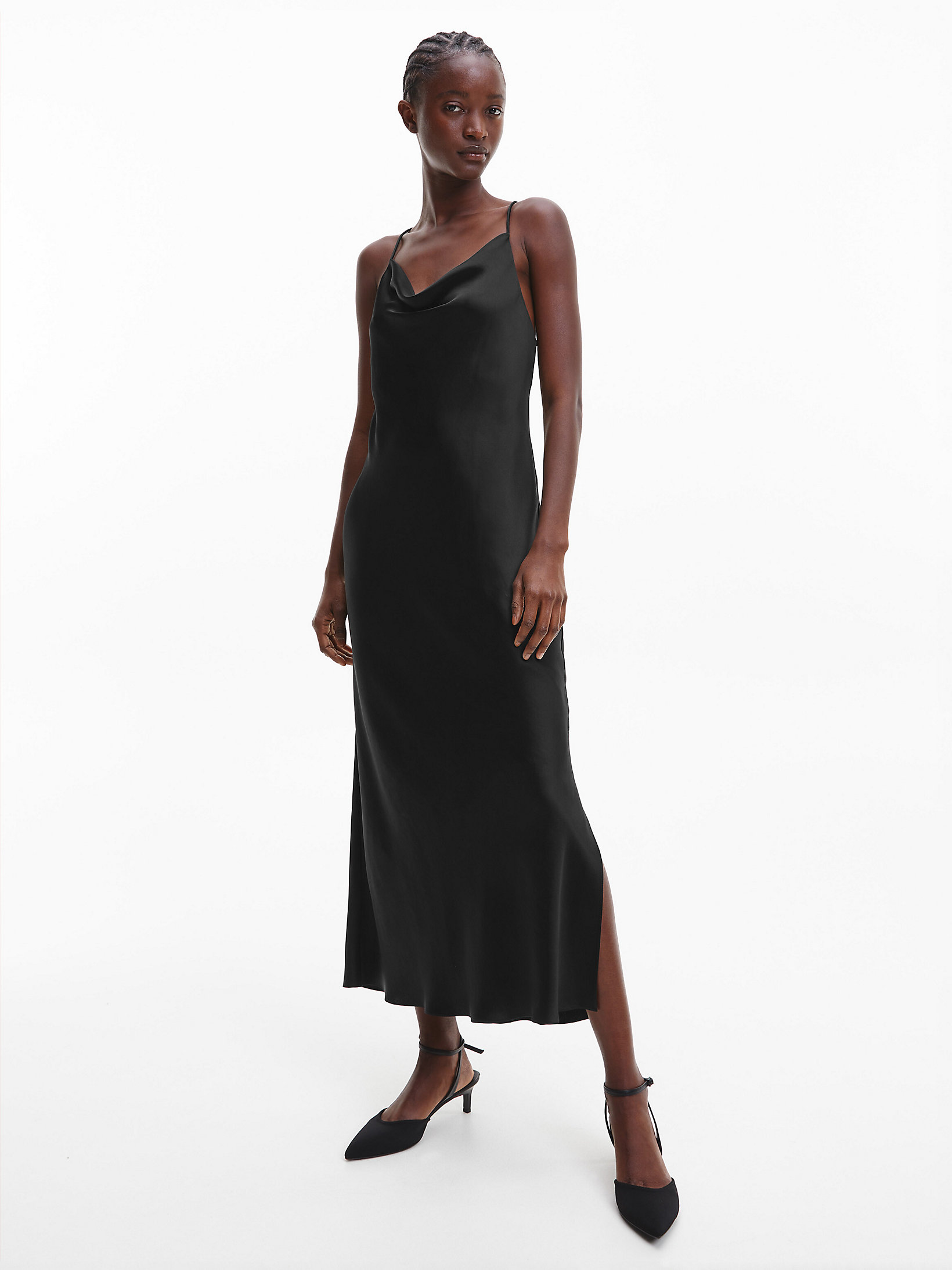 CK Black Sateen Midi Slip Dress undefined women Calvin Klein