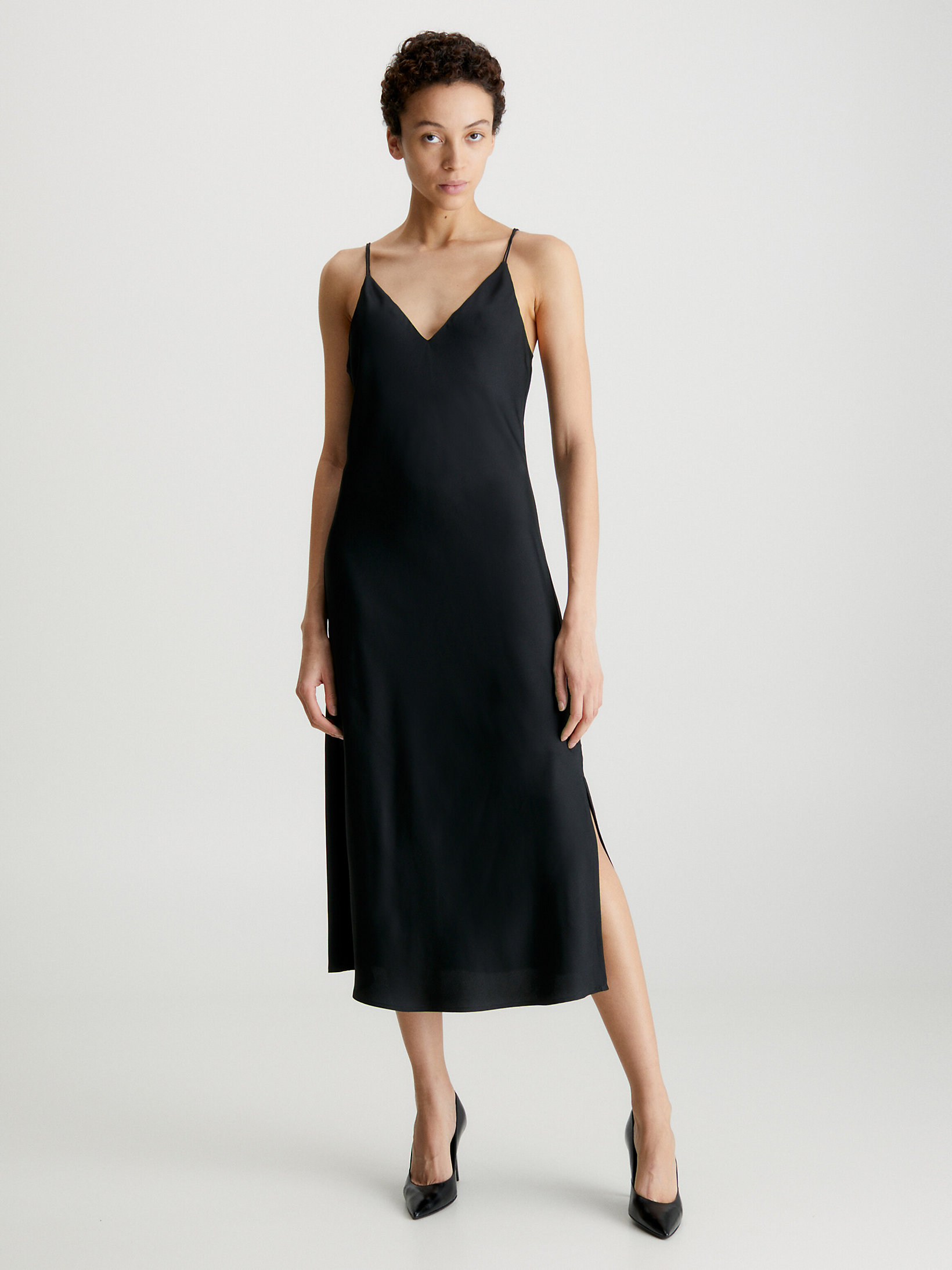 CK Black Slim Midi Slip Dress undefined women Calvin Klein