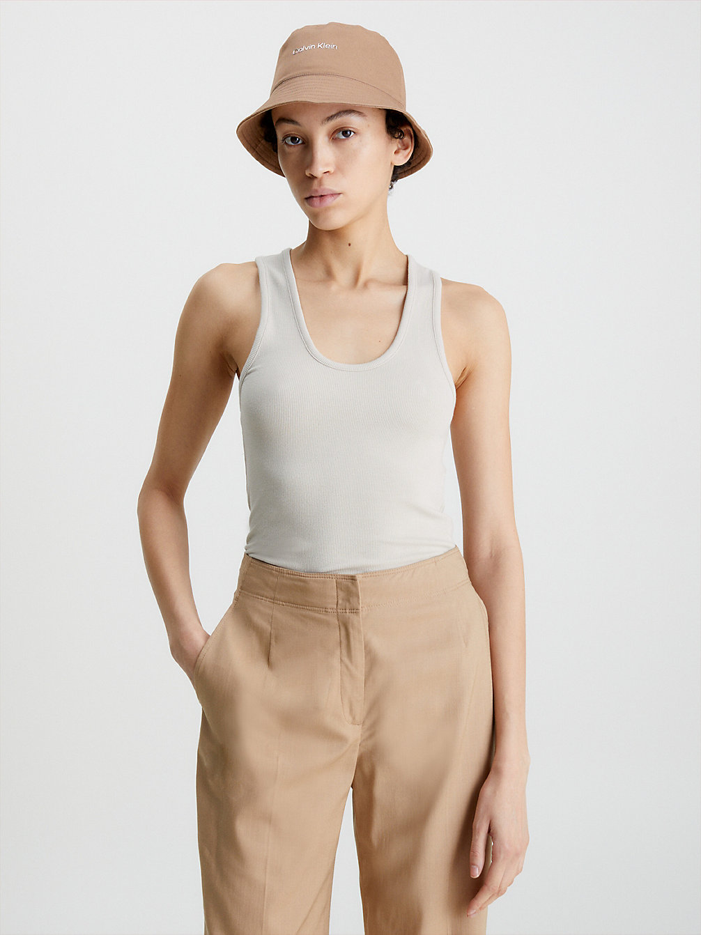 SMOOTH BEIGE Skinny Modal Ribbed Tank Top undefined women Calvin Klein