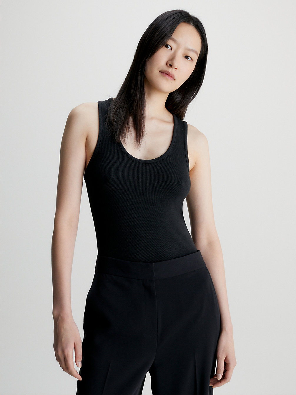 CK BLACK > Wąski Top Bez Rękawów Z Prążkowanego Modalu > undefined Kobiety - Calvin Klein