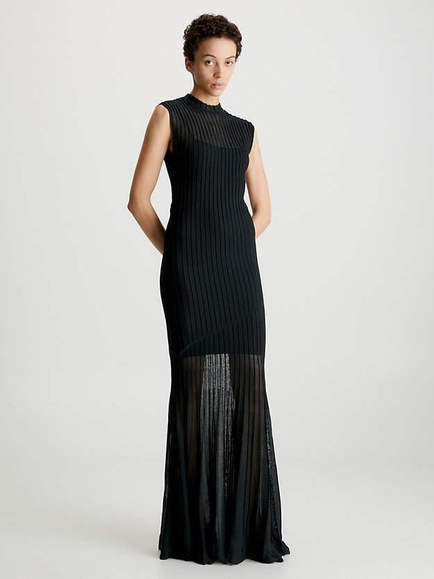 CK BLACK Poprzecznie prążkowana prześwitująca sukienka dla Kobiety CALVIN KLEIN