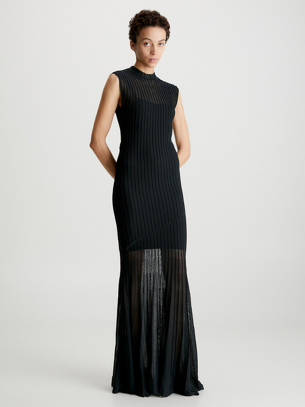 CK BLACK > Poprzecznie Prążkowana Prześwitująca Sukienka > undefined Kobiety - Calvin Klein