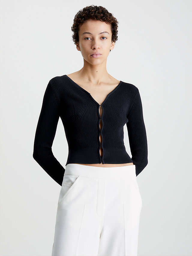 CK Black Schmaler, Gerippter Cardigan-Pullover undefined Damen Calvin Klein