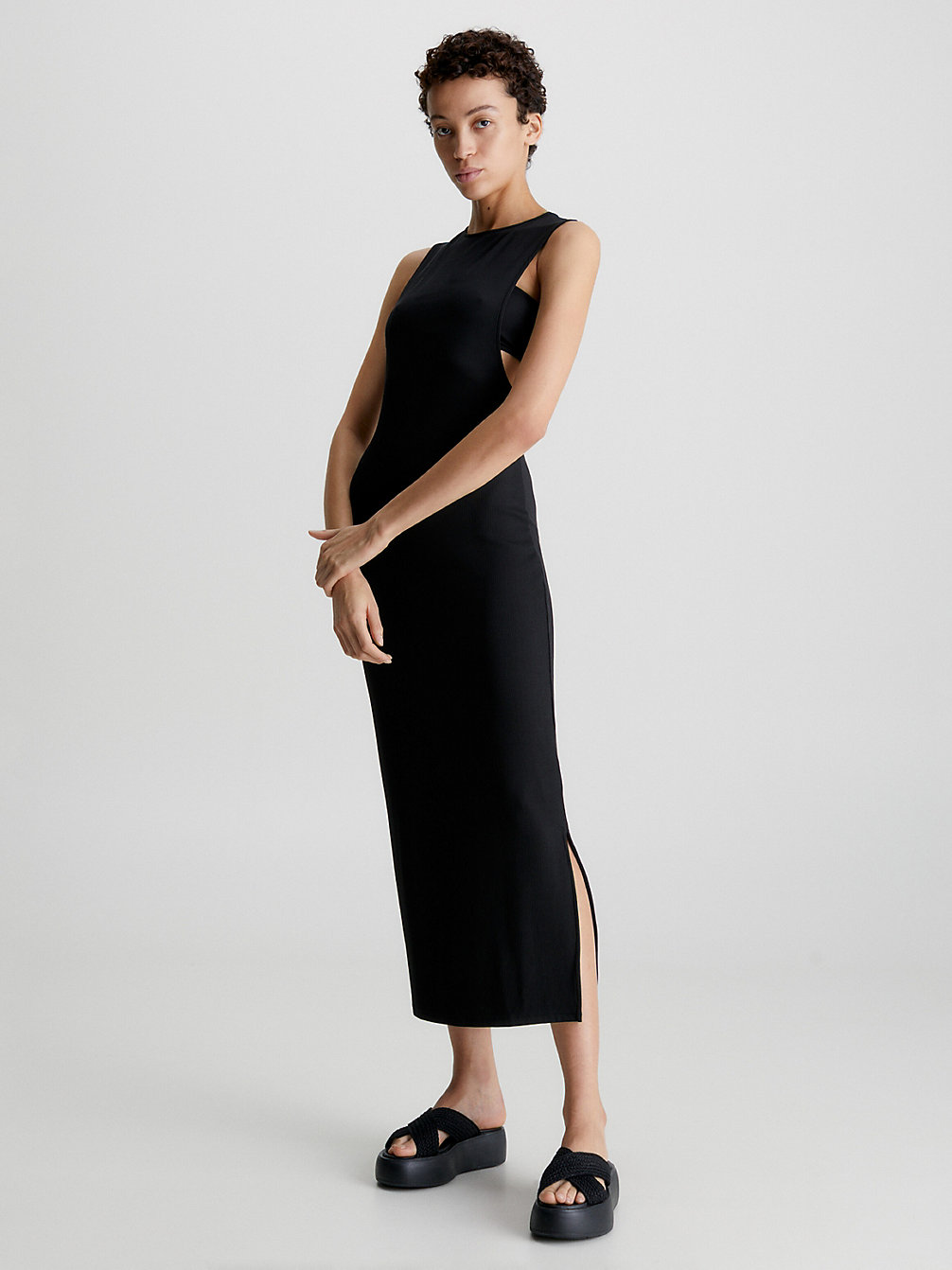 CK BLACK Schmales, Geripptes Trägerkleid undefined Damen Calvin Klein