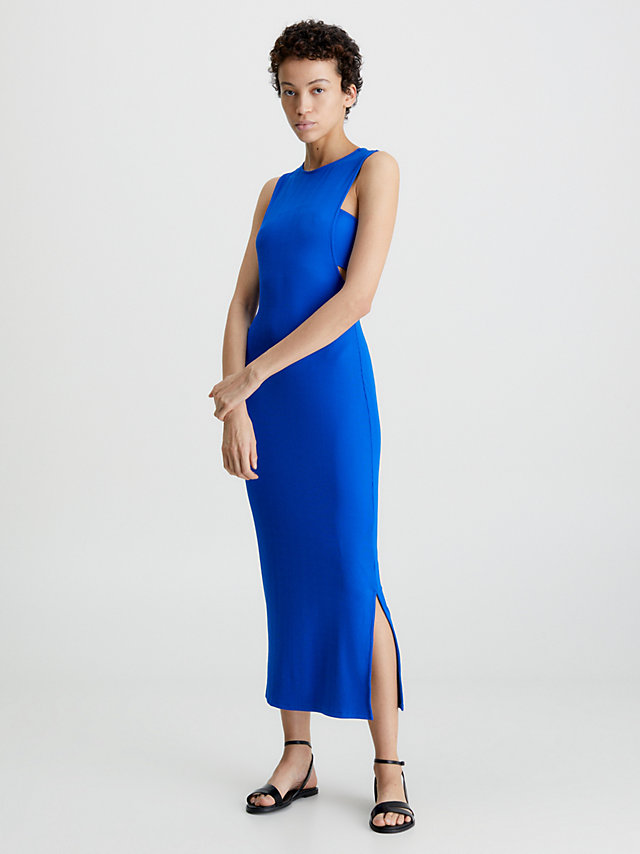 Ultra Blue Schmales, Geripptes Trägerkleid undefined Damen Calvin Klein