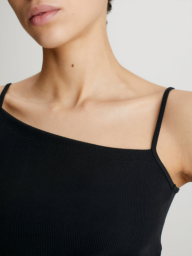 ck black skinny ribbed asymmetric top for women calvin klein