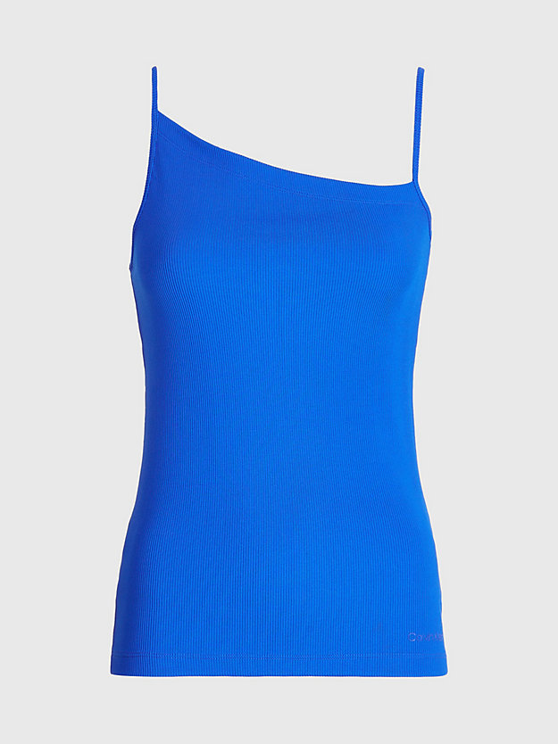 ultra blue skinny ribbed asymmetric top for women calvin klein