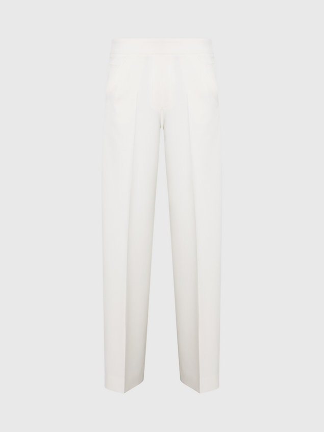 white relaxed wide leg crepe trousers for women calvin klein