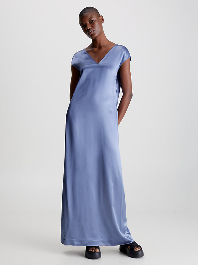 blue satin maxi dress for women calvin klein