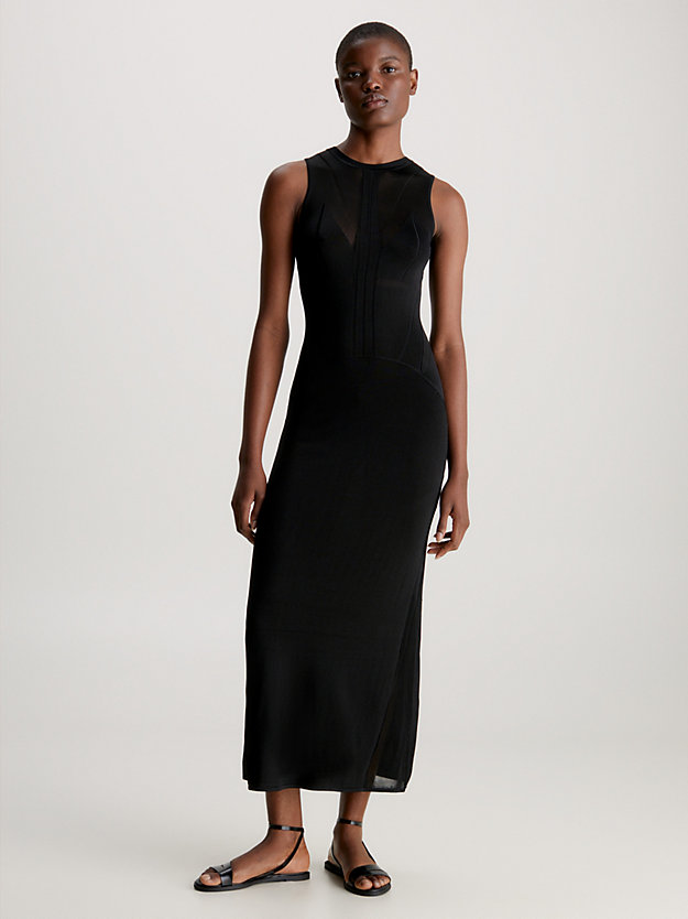 ck black slim sheer panel knit dress for women calvin klein