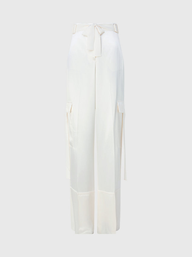 white satynowe bojówki z szerokimi nogawkami dla kobiety - calvin klein