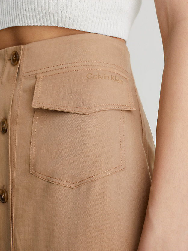 timeless camel lyocell buttoned straight skirt for women calvin klein