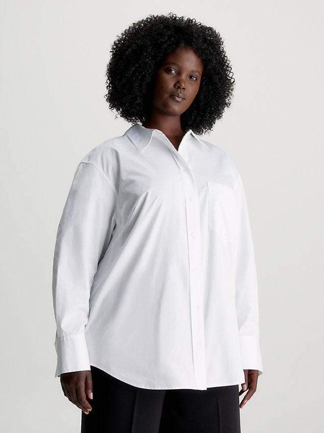 white lässiges satin-shirt in großen größen für damen - calvin klein
