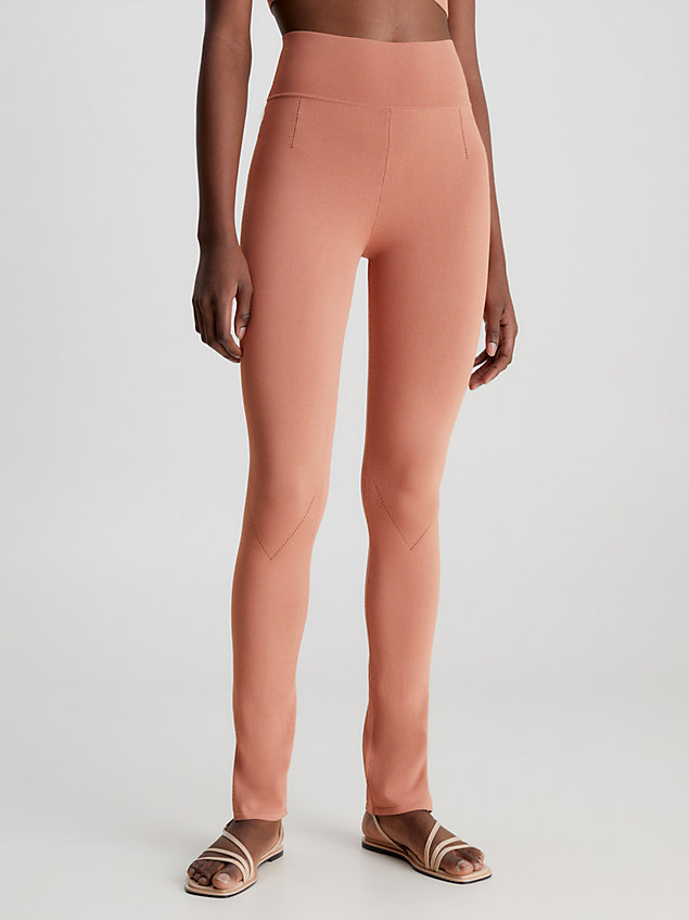brown schmale leggings aus stretch-viskose für damen - calvin klein
