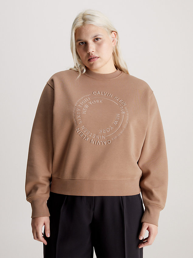 beige oversized logo sweatshirt for women calvin klein